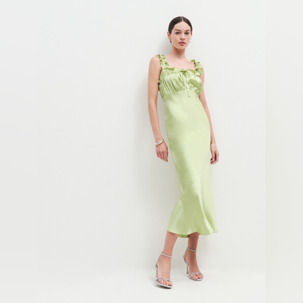 Reformation XS Erdem Silk Midi Dress in Yucca Green